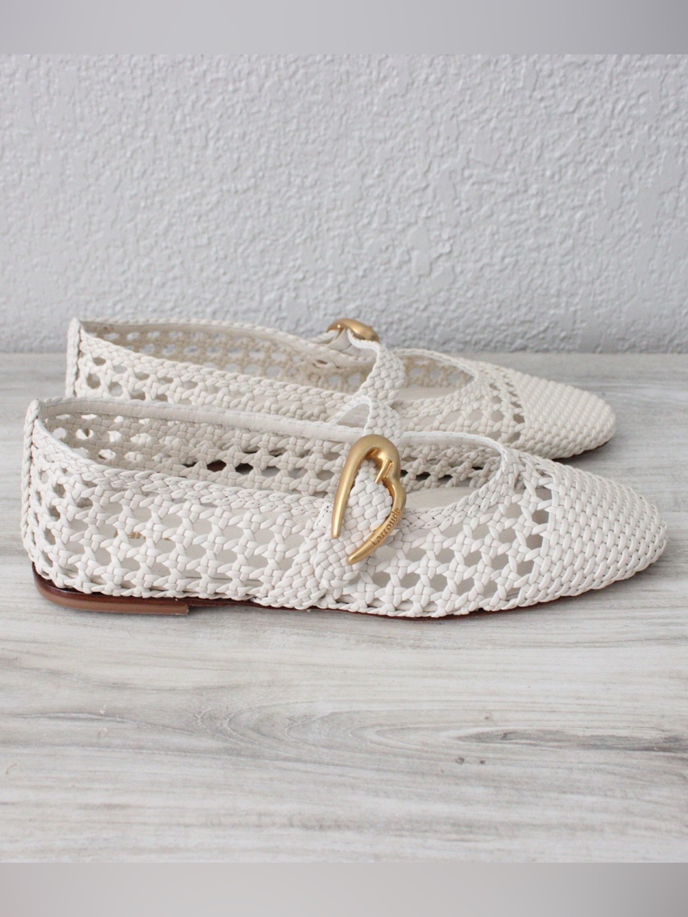 Larroude Verona Macrame Ivory Leather Ballet Flats - Picture 2 of 9